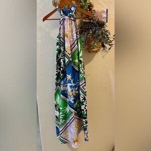 🦋 INC International Concepts SZ S Halter-Neck Midi Dress in pinks blues & green